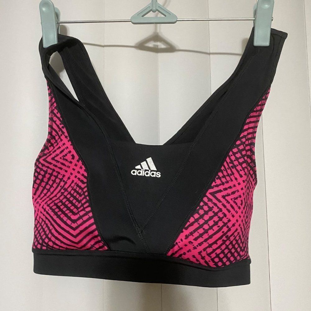 Adidas neon pink/gray sports bra